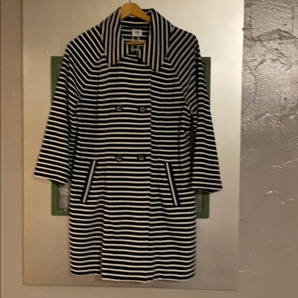 Navy white nautical striped Cabi spring coat